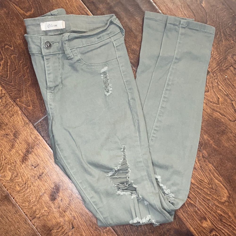 Cello Jeans Olive Green Distressed Skinny